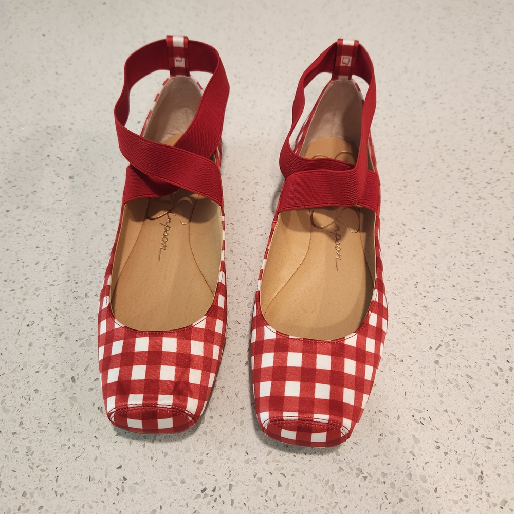 Jessica Simpson Red and White Checkered Flats